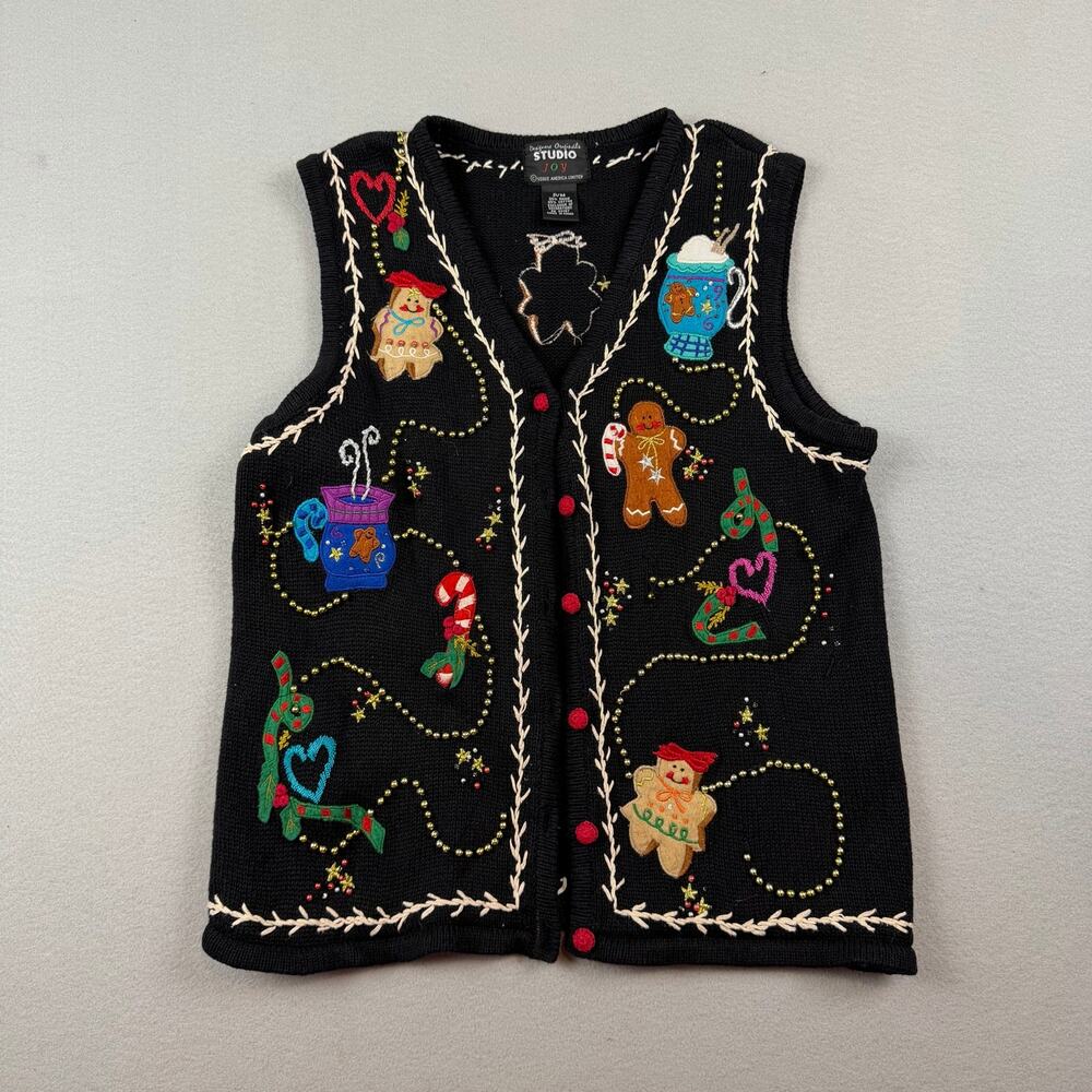 Vintage Christmas Embroidered Holiday Sweater Vest P/M